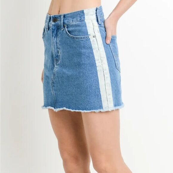 𝅺just BLACK BRAND Side Stripe Denim Mini Skirt XS - Picture 1 of 10